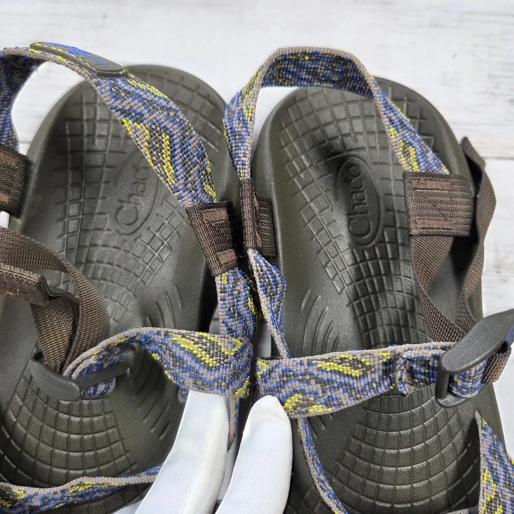 Chaco Sandals‎ Mens 13 Brown Blue Yellow Double Strap Toe Loop J105515
